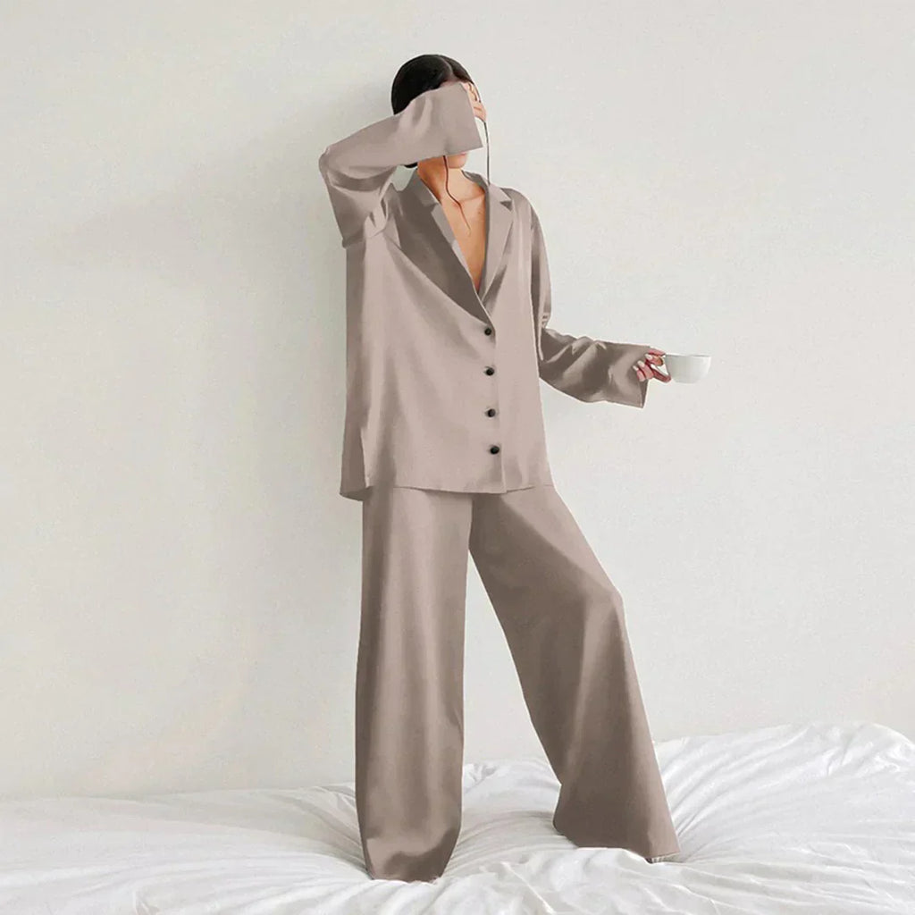Satin PyjamA-Satz mit Weitem Hose