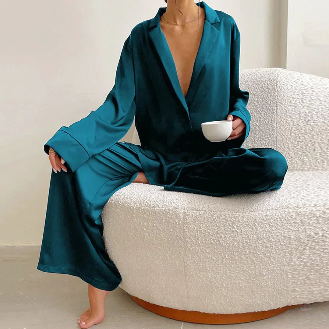 Satin PyjamA-Satz mit Weitem Hose