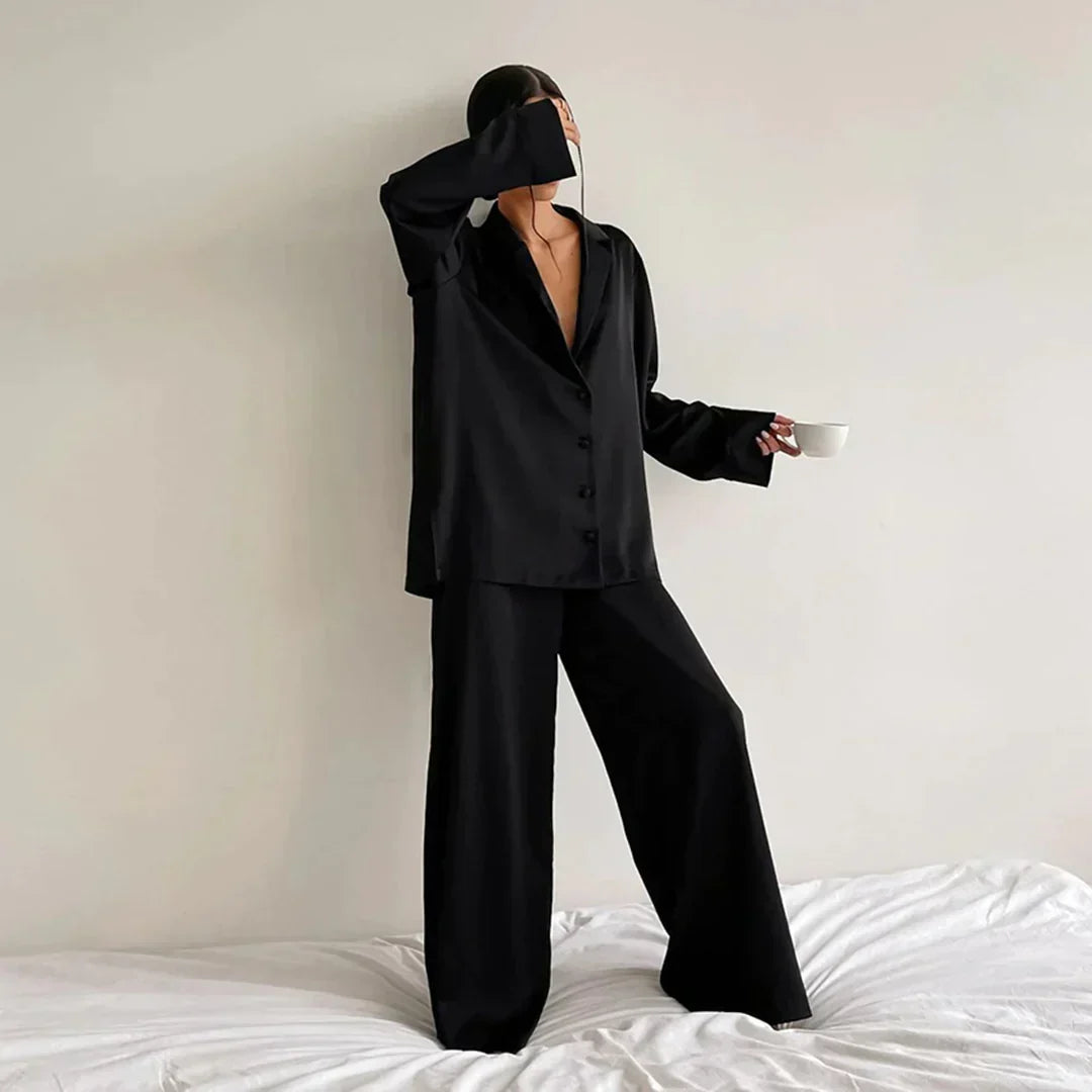 Satin PyjamA-Satz mit Weitem Hose