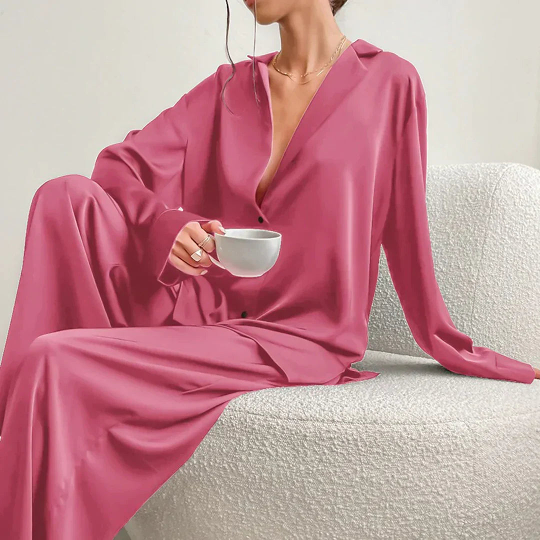 Satin PyjamA-Satz mit Weitem Hose