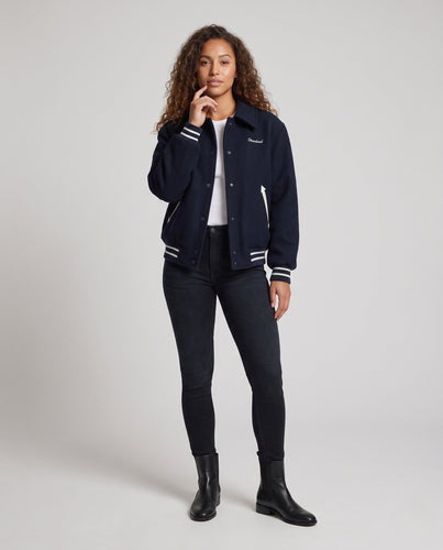 Damen College‑Jacke im Wollmix mit Rippbündchen, Druckknopfleiste und aufgesetzten Taschen Shop Nory