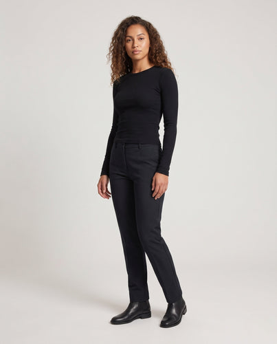 Damen Cropped-geripptes Langarm-Feinstricktop mit Rundhalsausschnitt Shop Nory