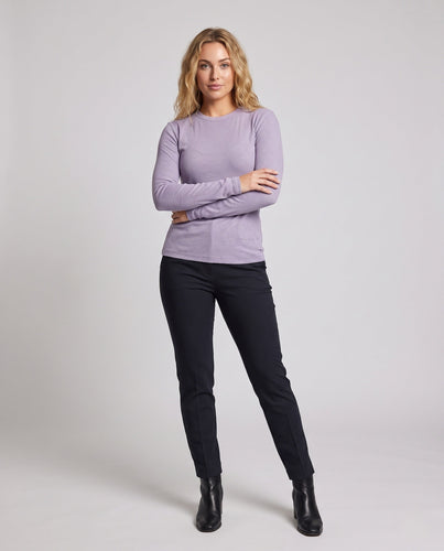 Damen Fein geripptes Langarmshirt mit U-Boot-Ausschnitt und schmaler Silhouette Shop Nory