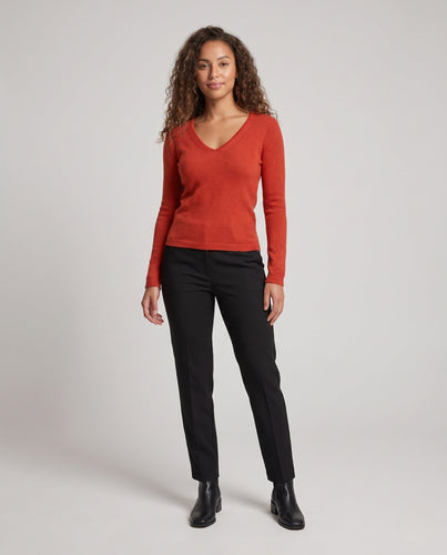 Damen Feiner V-Ausschnitt Feinstrickpullover in Angora‑Optik mit schmaler Silhouette Shop Nory