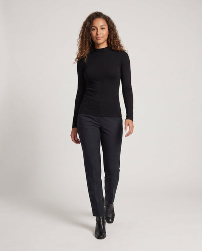 Damen Feines geripptes Langarm-Feinstrickshirt mit Stehkragen Shop Nory