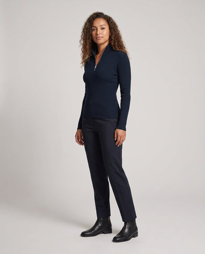 Damen Feinstrick-Polokragen-Pullover mit halbem Reißverschluss Shop Nory