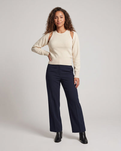 Damen Feinstrick-Pullover mit Cut-Out-Schulterdetail und tailliertem Rippbund Shop Nory