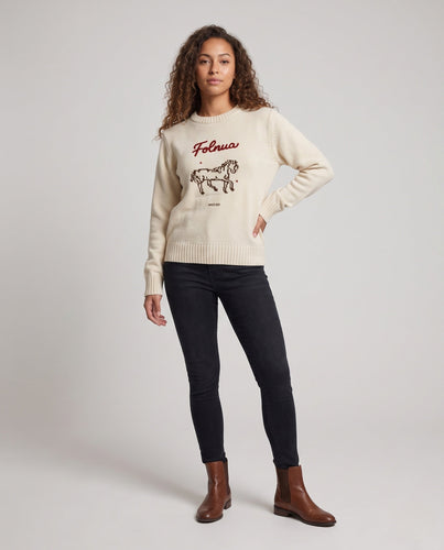 Damen Feinstrick‑Pullover mit Stickmotiv, geripptem Bund und kurzer Cropped‑Silhouette Shop Nory
