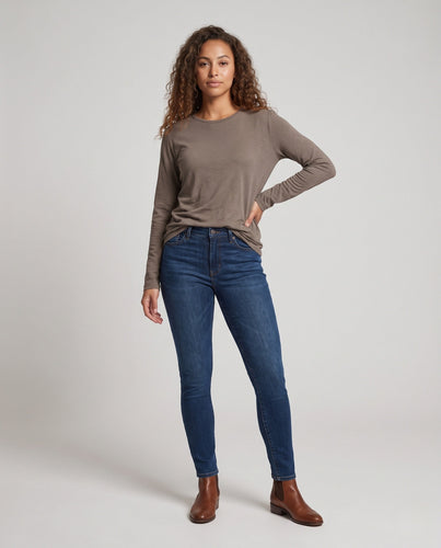 Damen Figurbetontes Langarmshirt aus Baumwollmischung mit Rundhalsausschnitt Shop Nory