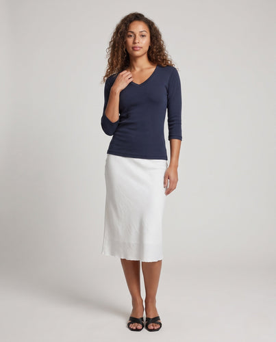 Damen Figurnahes V-Ausschnitt Feinstrick-Longsleeve mit dreiviertelärmeln Shop Nory