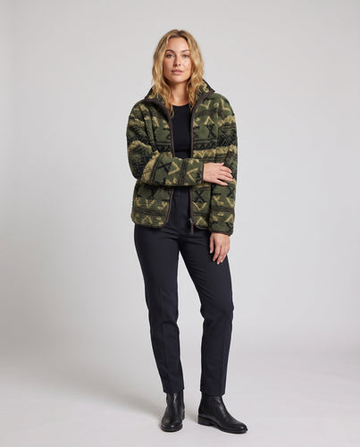 Damen Gemusterte Teddyfleece Jacke mit Kapuze und Reißverschluss Shop Nory