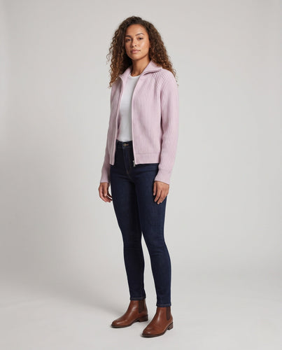 Damen Gerippter Reißverschluss-Cardigan mit hohem Stehkragen Shop Nory