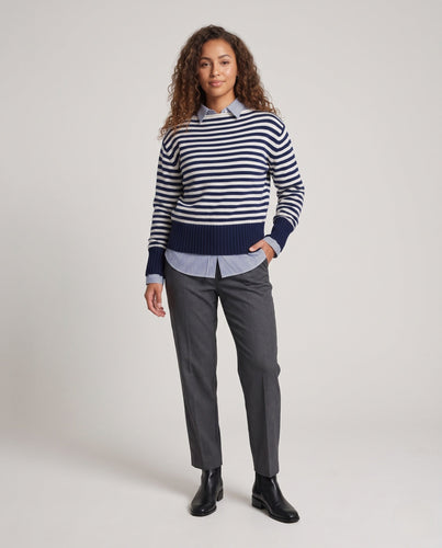 Damen Gestreifter Baumwollmix-Pullover mit breiten Marine‑Streifen und geripptem Saum Shop Nory