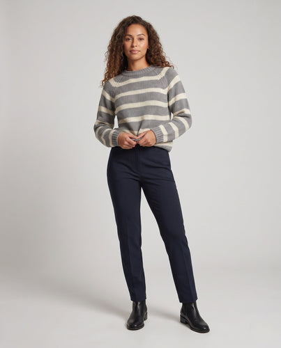 Damen Gestreifter Boxy-Strickpullover mit grober Masche und Rundhalsausschnitt Shop Nory