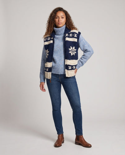 Damen Grobgestrickte Norwegerweste mit Stehkragen und aufgesetzten Taschen Shop Nory