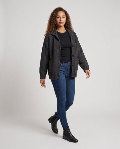 Damen Grobgestrickter Cardigan mit Schalkragen, großen Knöpfen und Eingrifftaschen Shop Nory