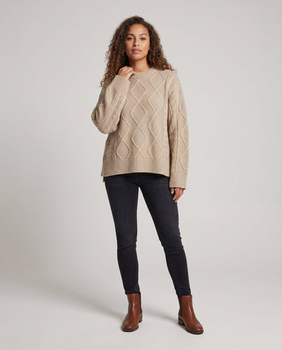 Damen Grobgestrickter Oversize-Pullover mit Rautenzopfstruktur und weitem Manschellenärmel Shop Nory