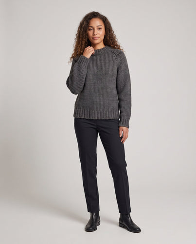 Damen Handgestrickter Grobstrick-Pullover mit kastiger Silhouette und geripptem Saum Shop Nory