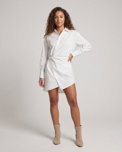Damen Hemdblusenkleid mit Knotenfront, Taillenraffung und asymmetrischem Saum Shop Nory