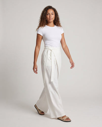 Damen Hochtaillierte Palazzohose mit Wickel-Front, Bindegürtel und extra weitem Bein Shop Nory