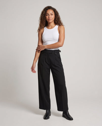 Damen Hochtaillierte weite Bundfaltenhose mit verkürzter Länge Shop Nory