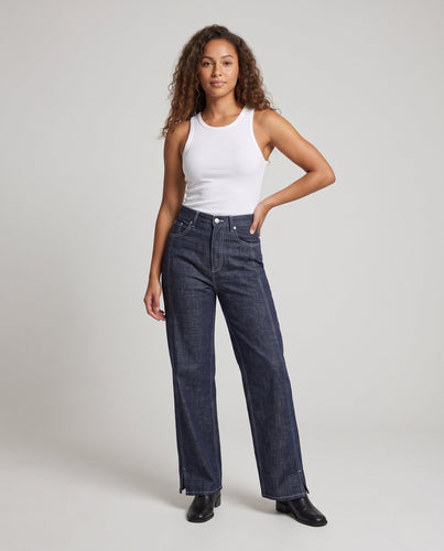 Damen Hochtaillierte weite Jeanshose im Relaxed-Palazzo‑Schnitt mit dekorativer Kontrastnaht Shop Nory