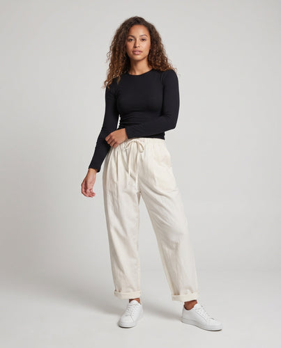 Damen Hochtaillierte Weite‑Leg Lounge‑Hose mit Kordelzug und gekrempeltem Saum Shop Nory