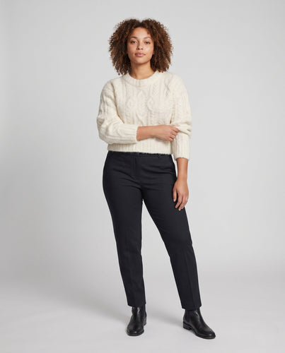 Damen Kurzgeschnittener flauschiger Mohair‑Optik Pullover mit Ballonärmeln und Zopfmuster Shop Nory