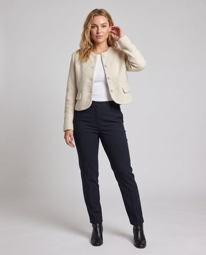 Damen Kurzjacke im Bouclé-Look mit rundem Ausschnitt und Zierknopfleiste Shop Nory