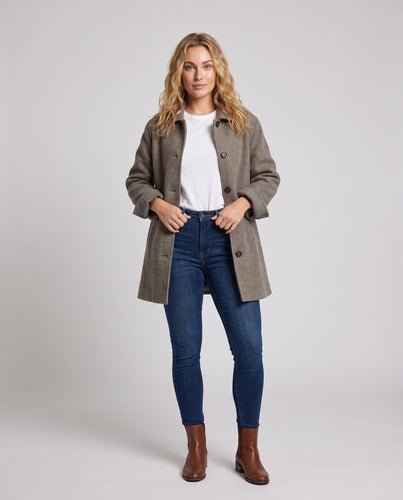 Damen Kurzmantel aus Wollmix mit Hemdkragen und geradem Oversize‑Schnitt Shop Nory