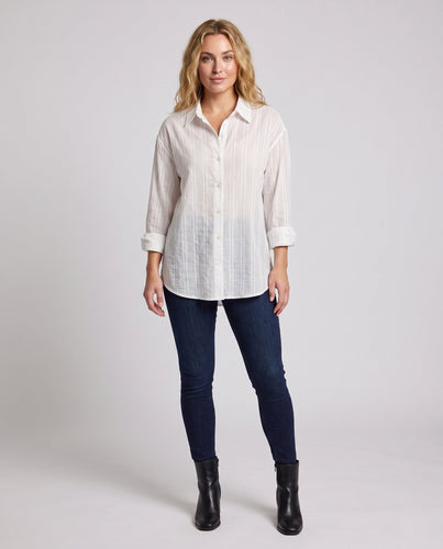 Damen Lang geschnittenes Oversize-Hemd aus leichtem Baumwollmix mit feiner Längsstruktur Shop Nory