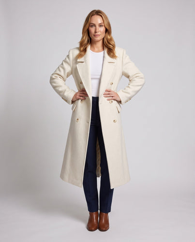 Damen Langer doppelt geknöpfter Wollmantel mit Oversize-Revers und Pattentaschen Shop Nory