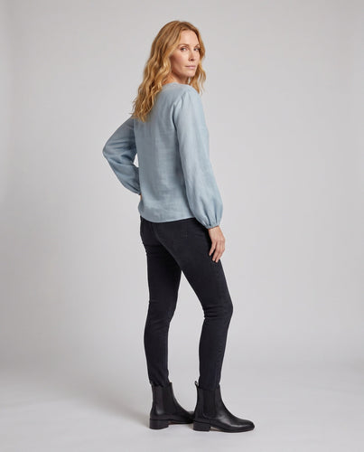 Damen Leichte Oversize-Leinenoptik-Bluse mit Rundhalsausschnitt und elastischen Manschetten Shop Nory