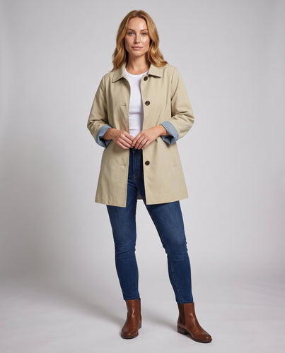 Damen Leichter Trenchcoat mit kastiger Silhouette und Hornknopf-Details Shop Nory