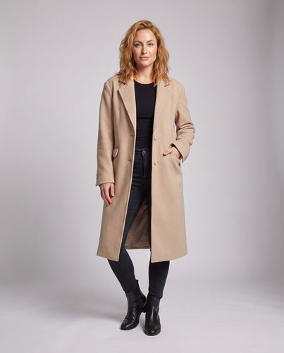 Damen Longline Wollmix‑Mantel oversized mit Reverskragen, verdeckter Knopfleiste und Eingrifftaschen Shop Nory