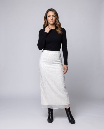 Damen Midirock mit Teddy-Flauschstruktur und Satin-Unterrock Shop Nory