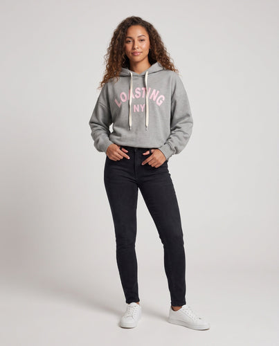 Damen Oversize-Kapuzenpullover im Collegestyle mit appliziertem Logo und Kordelzug Shop Nory