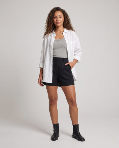 Damen Sommerliche Crinkle-Longline-Hemdbluse aus Leinenblend mit halbtransparenter Struktur Shop Nory