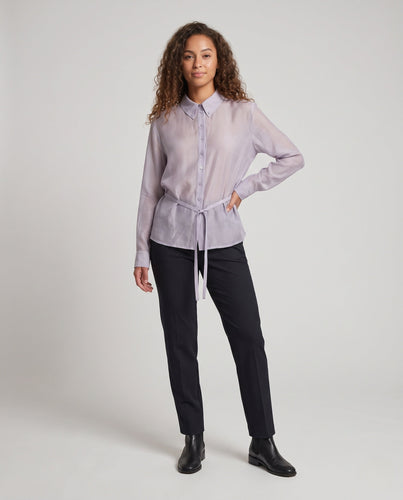 Damen Transparentes Chiffon-Hemdbluse mit klassischem Kentkragen und lockerer Passform Shop Nory