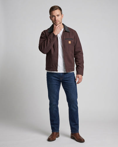 Herren Cordkragen-Canvasjacke mit Reißverschluss, Cordmanschetten und aufgesetzter Brustpatte Shop Nory