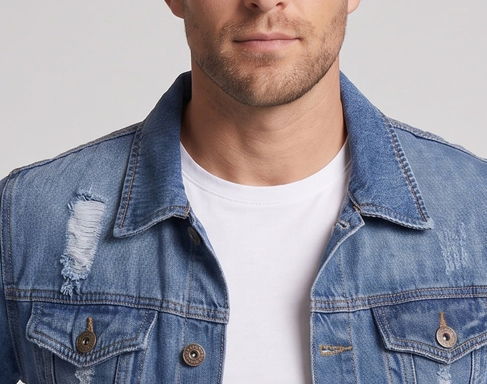 Herren Denim-Truckerjacke mit leichter Used-Optik und geradem Schnitt Shop Nory