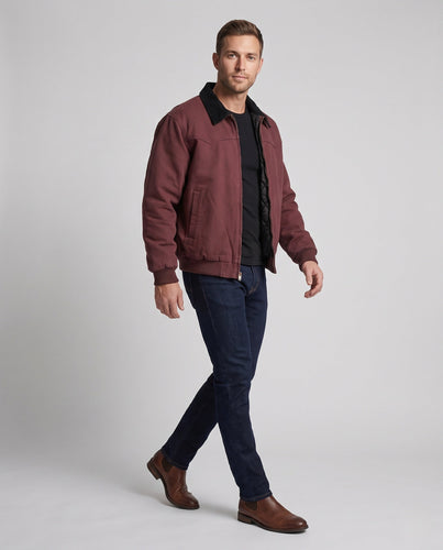 Herren gepolsterte Canvas‑Bomberjacke mit Teddykragen und Thermofutter Shop Nory