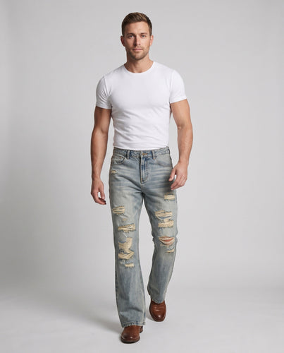 Herren Extraweite Destroyed-Denim-Jeans im Baggy-Straight-Cut Shop Nory