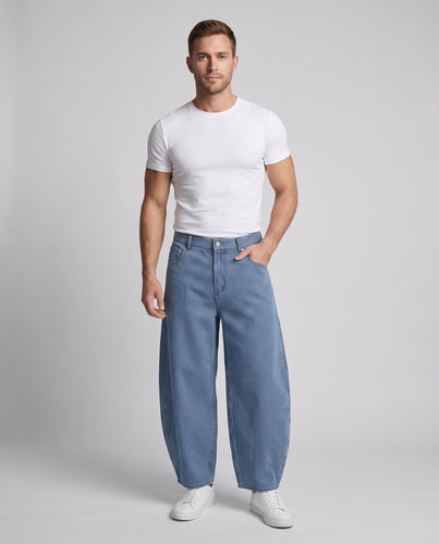 Herren Extraweite Palazzo-Hose aus feinem Nadelstreifen-Twill mit bodenlangem Saum Shop Nory