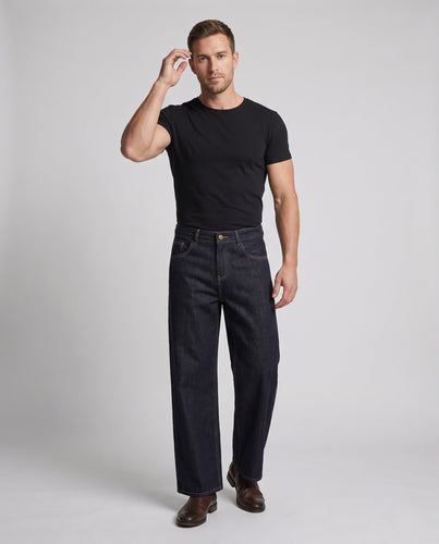 Herren Extraweiter Raw-Denim-Baggy-Jeans mit bodenlangem Saum und cleanem Finish Shop Nory