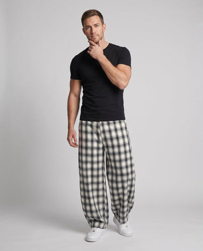 Herren Karierte Weite‑Leg‑Palazzohose mit lockerem Tunnelzug und bodenlangem Fall Shop Nory