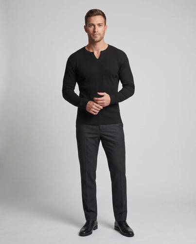 Herren Langarmshirt mit Notch-Ausschnitt und strukturierter Baumwollmischung Shop Nory