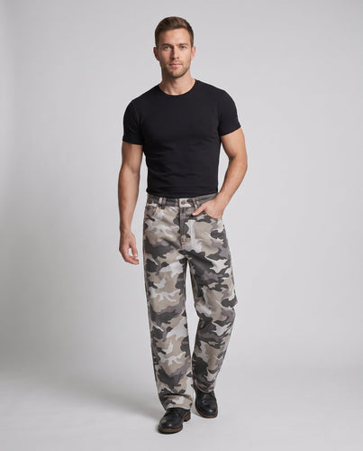 Herren Locker geschnittene Camouflage-Baggy-Hose aus Baumwoll-Twill mit geradem Bein Shop Nory