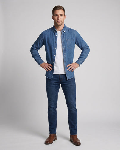 Herren Lockeres Denim-Hemd mit Brusttasche und klassischem Kragen Shop Nory