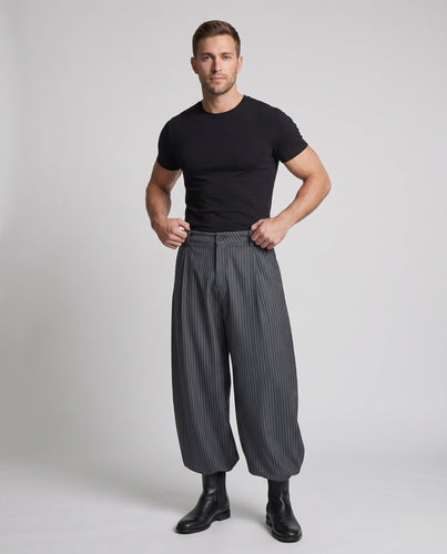 Herren Nadelstreifen-Palazzo-Hose mit extra weitem Bein und hoher Leibhöhe Shop Nory